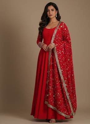 Red embroidered pure georgette salwar suit 1