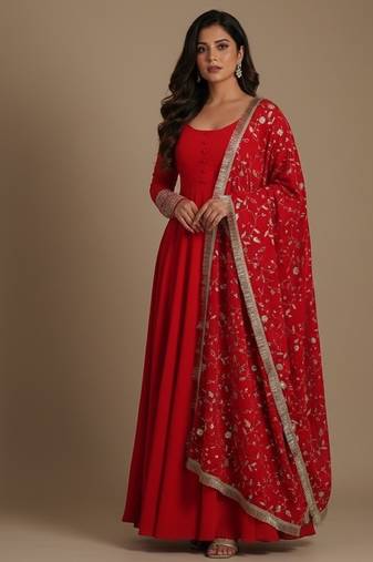 Red embroidered pure georgette salwar suit