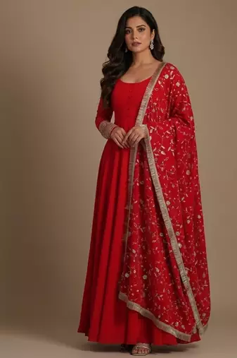 Red embroidered pure georgette salwar suit