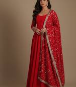 Red embroidered pure georgette salwar suit