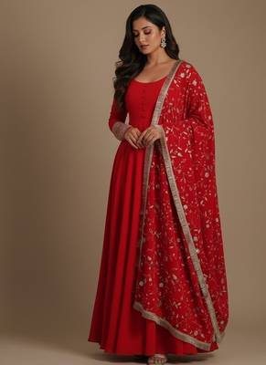 Red embroidered pure georgette salwar suit 2