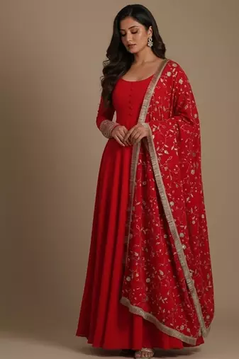Red embroidered pure georgette salwar suit