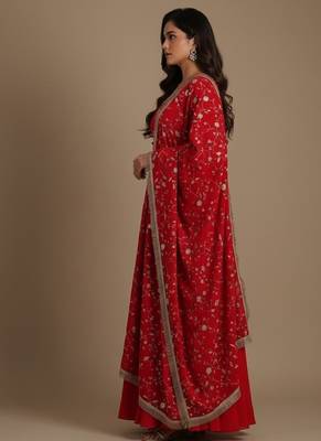 Red embroidered pure georgette salwar suit 3