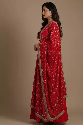 Red embroidered pure georgette salwar suit