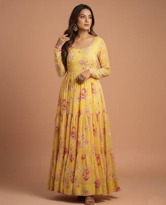 Yellow printed pure georgette salwar suit 2