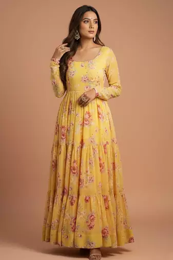 Yellow printed pure georgette salwar suit
