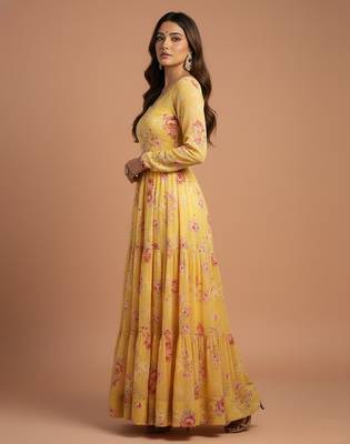 Yellow printed pure georgette salwar suit 3
