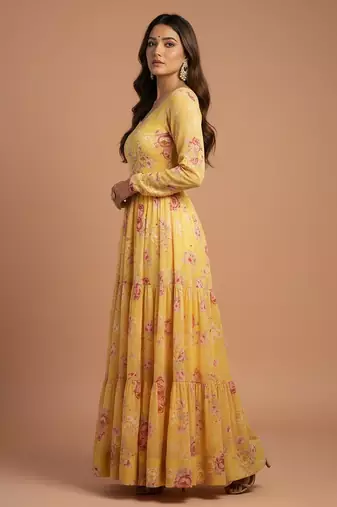 Yellow printed pure georgette salwar suit