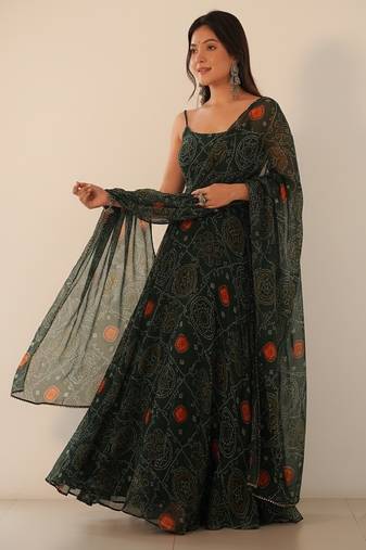 Green digital print pure chiffon salwar suit