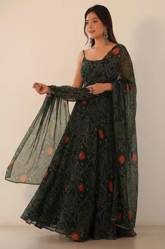 Green digital print pure chiffon salwar suit