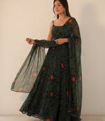 Green digital print pure chiffon salwar suit