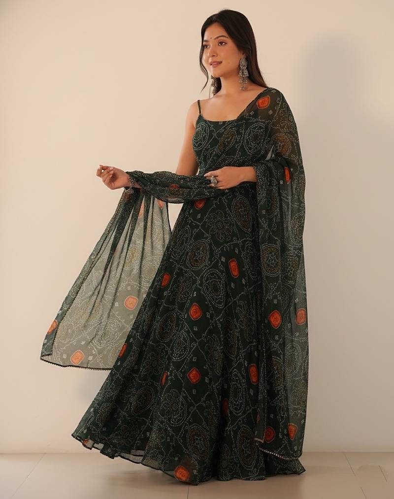 Green digital print pure chiffon salwar suit