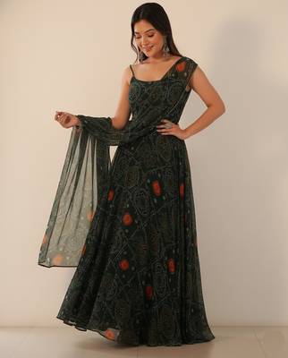 Green digital print pure chiffon salwar suit 2