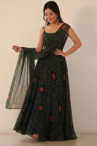 Green digital print pure chiffon salwar suit