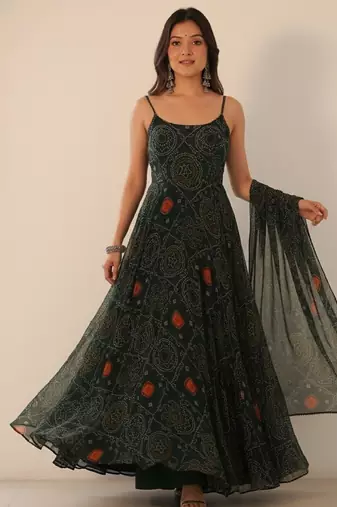 Green digital print pure chiffon salwar suit