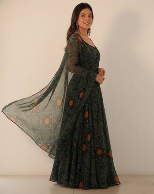 Green digital print pure chiffon salwar suit 4