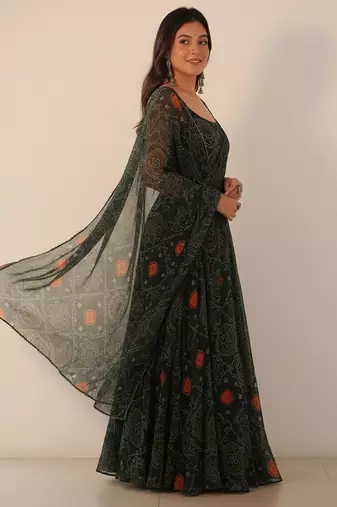 Green digital print pure chiffon salwar suit