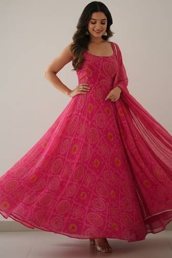 Pink digital print pure chiffon salwar suit