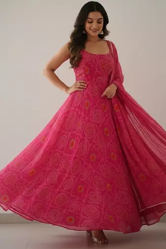 Pink digital print pure chiffon salwar suit