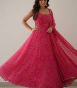 Pink digital print pure chiffon salwar suit