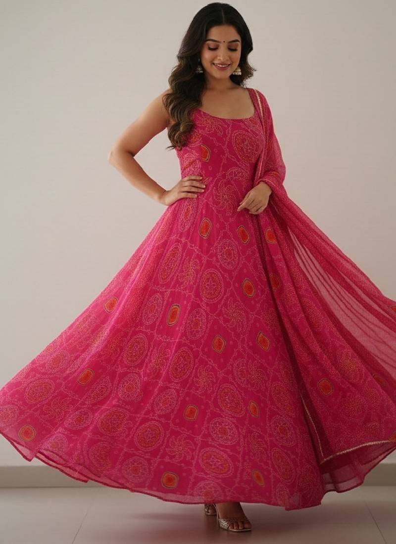 Pink digital print pure chiffon salwar suit