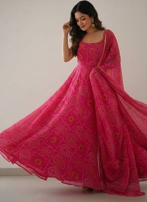 Pink digital print pure chiffon salwar suit 2