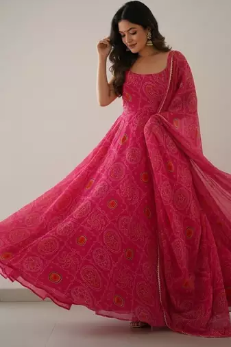 Pink digital print pure chiffon salwar suit