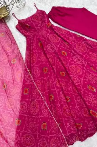 Pink digital print pure chiffon salwar suit
