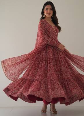 Maroon kalamkari pure georgette salwar suit 1