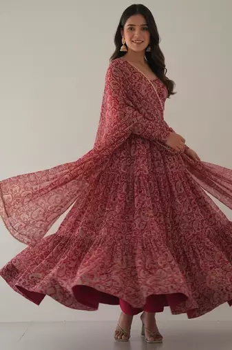 Maroon kalamkari pure georgette salwar suit