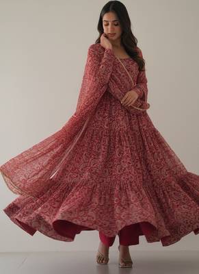 Maroon kalamkari pure georgette salwar suit 2