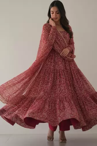 Maroon kalamkari pure georgette salwar suit