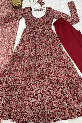 Maroon kalamkari pure georgette salwar suit