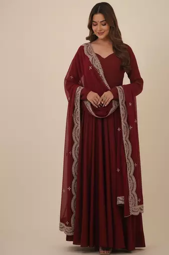 Maroon sequins pure chanderi silk salwar suit