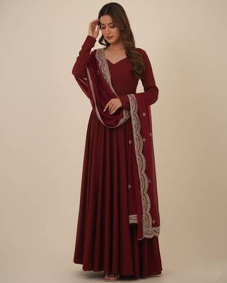 Maroon sequins pure chanderi silk salwar suit 2