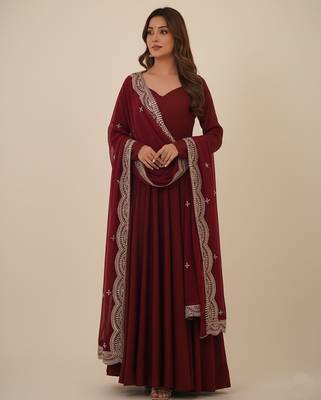 Maroon sequins pure chanderi silk salwar suit 3