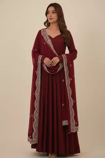 Maroon sequins pure chanderi silk salwar suit