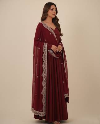 Maroon sequins pure chanderi silk salwar suit 4