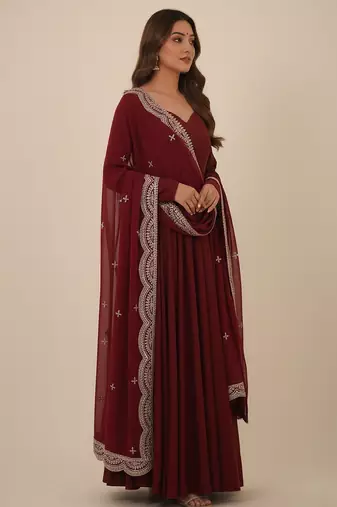 Maroon sequins pure chanderi silk salwar suit