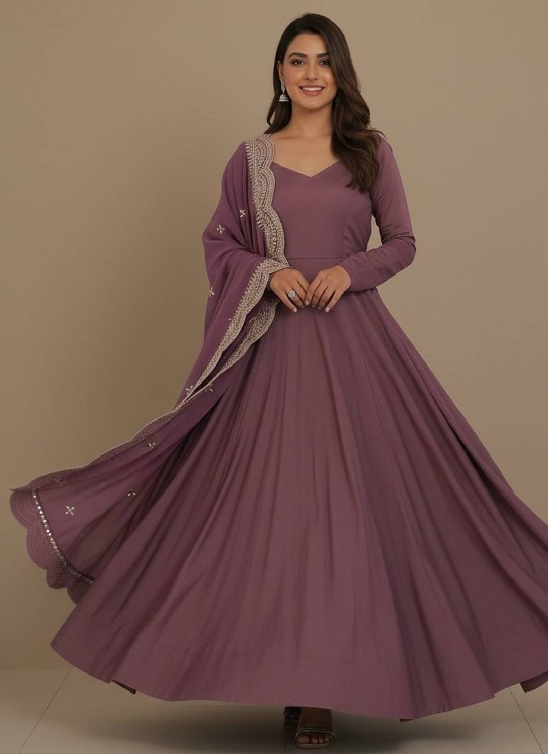 Mauve sequins pure chanderi silk salwar suit