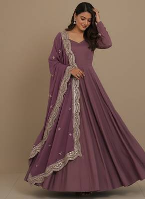 Mauve sequins pure chanderi silk salwar suit 2