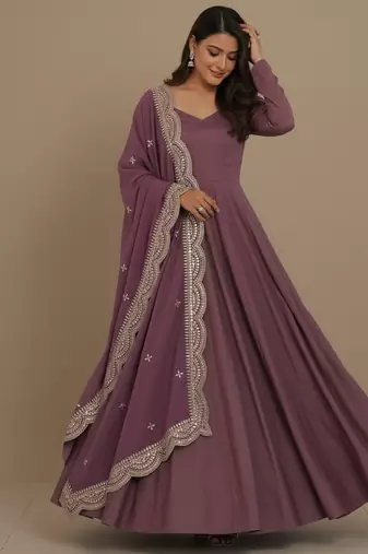 Mauve sequins pure chanderi silk salwar suit