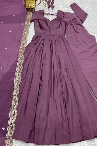 Mauve sequins pure chanderi silk salwar suit