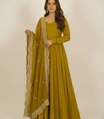 Mustard sequins pure chanderi silk salwar suit