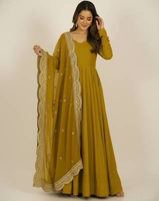 Mustard sequins pure chanderi silk salwar suit 2