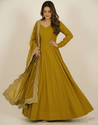 Mustard sequins pure chanderi silk salwar suit 3