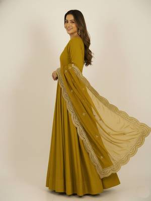 Mustard sequins pure chanderi silk salwar suit 4