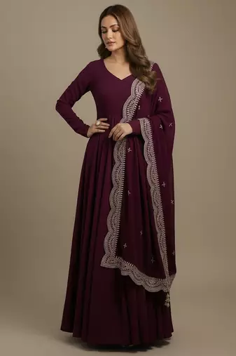 Wine sequins pure chanderi silk salwar suit