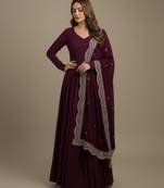 Wine sequins pure chanderi silk salwar suit