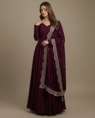 Wine sequins pure chanderi silk salwar suit 2
